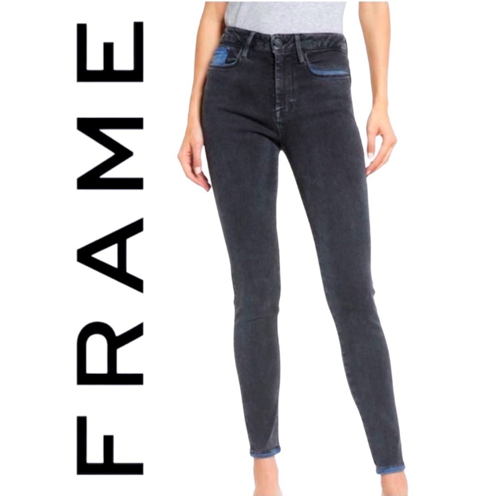 Frame Le One Skinny Jeans Quill Faded Black High Rise Size 2
